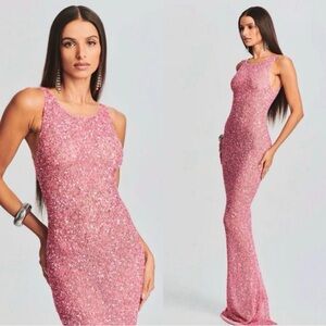 Retrofete Sasha Sequin Dress In Bubblegum Pink Size S Embellished Maxi Gown